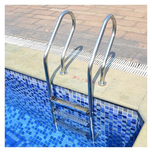 Escalera para piscina de 3 peldaños con barandales de acero