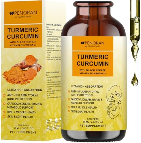 Turmeric Drops for Dogs: Curcumin Improve Joint Mobility, Anti-inflammatory Pain Relief, Eliminates Joint Pain, Support Digestive/Brain/Liver/Bone/Muscle/Skin/Coat - Liquid Absorb Better