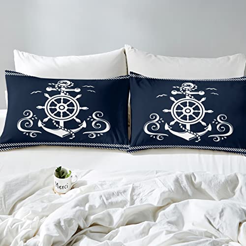 Erosebridal Nautical Anchor Bedding Set for Boys, Compass Adventure Comforter Set Coastal Compass Duvet Sets Ocean Sailboat Bedding Comforters for Kids Teens Adult Bedroom, Navy Blue(Queen Size) - Image 6