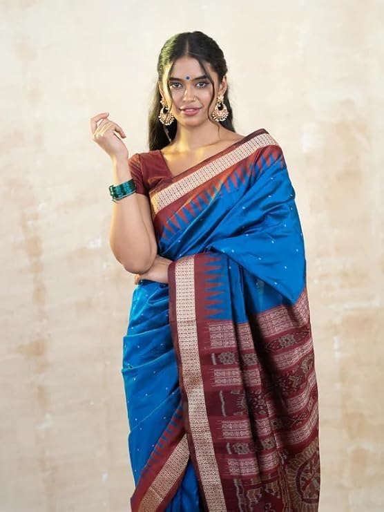 Image of Handmade Pure Bomkai Silk Saree Khandua Natural Silk Ikkat Saree For Women /Ethnic Wear /Traditonal Saree /Handloom Saree With Regular Fit Blouse Piece