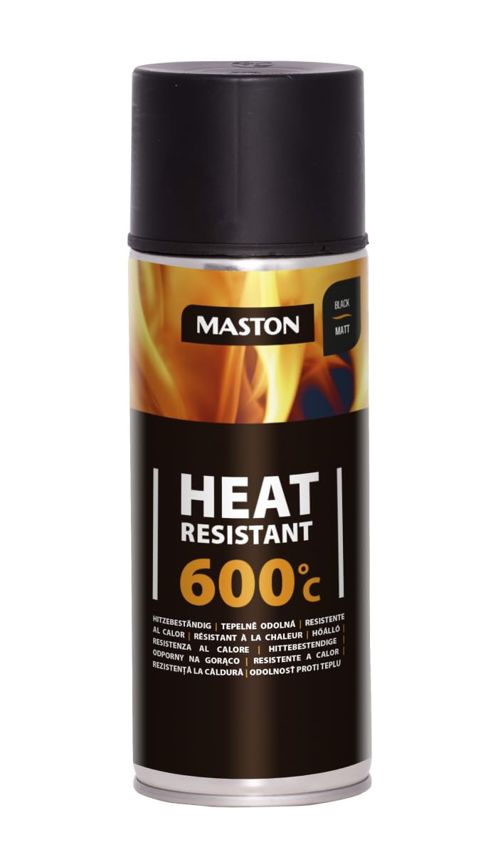 MASTON Heat Resistant 600°C - Matt - Black - Heat Resistant Spray Paint - 400ml