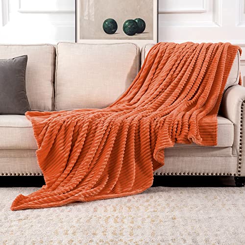 MIULEE Flannel Fleece Throw Blankets Soft Warm Comfortable Throws for Sofa Corduroy Fluffy Blanket Bed Throw for Bedroom Couch Travel Kids Bedroom Accessories 50x60Inch Orange Rust - Image 2