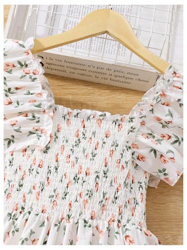Floerns Girl's Floral Ruffle Sleeveless Smocked Dress Birthday A Line Dresses with Sun Hat4