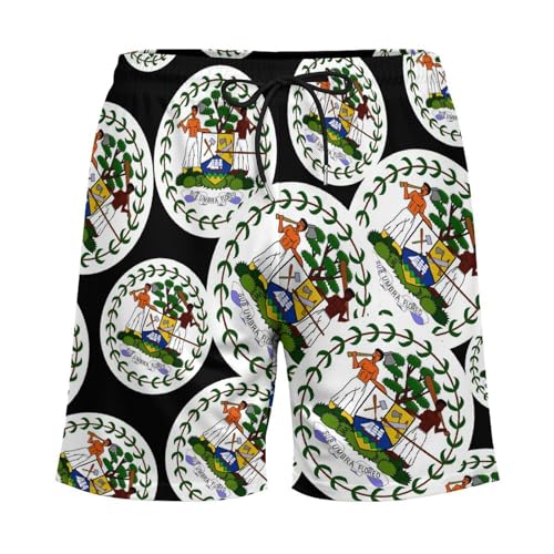 Flag of Belize Casual Beach Shorts for Men Elastic Waist Drawstring Swim Shorts With Compression Liner3