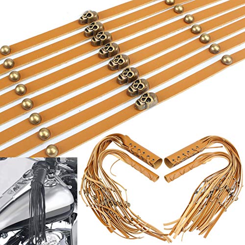 Skull Motorcycle Hand Grips Fibre Emulational Leather w/Brake Lever Fringe Tassel Cover for Cruiser Chopper Bobber Chief Classic Cafe Racer - Thumbnail 2