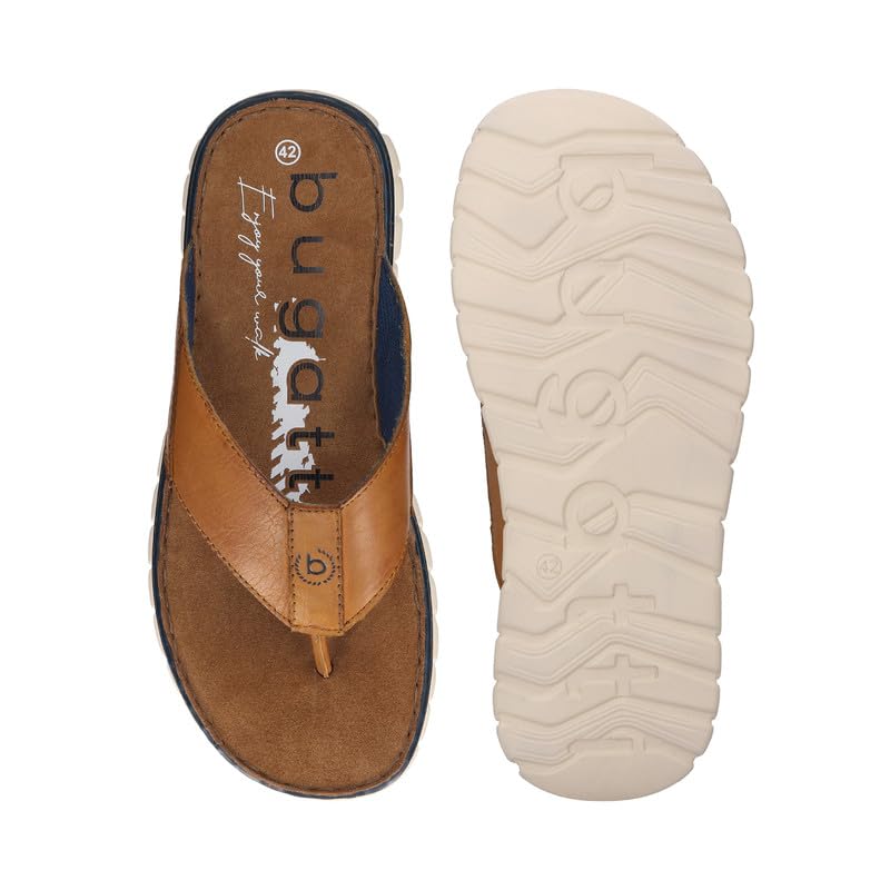 Image of Bugatti CORFU Cognac Leather Mens Thongs Sandals