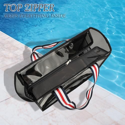 Image of Fammart Iridescent Clear Beach Bags Waterproof Sandproof for Women, Large Jelly Tote Zipper Pool Bag Cruise Essentials 2026