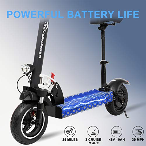 EverCross Electric Scooter, Electric Scooter for Adults with 800W Motor, Up to 28MPH & 25 Miles, Scooter for Adults with Dual Braking System, Folding Electric Scooter Offroad with 10\'\' Pneumatic Tires
