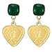 Couleur d'or Coeur Pièce de Monnaie Statement Pendants Clous d'oreille Boucles d'oreilles Coussin de Vert Email