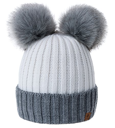 Weihnachtsmütze mit 2 Bommeln 31 MFAZ Morefaz Ltd Damen Winter Beanie Strickmütze Mütze Doppelt...
