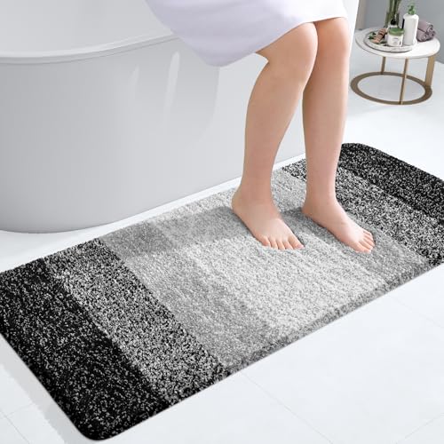 Image of OLANLY Bathroom Runner Rugs Mat 44x20, Extra Soft Absorbent Microfiber Bath Rugs, Rubber Backing, Quick Dry, Washable Long Bath Mats for Bathroom Floor, Tub and Shower, Home Decor Accessories, Black