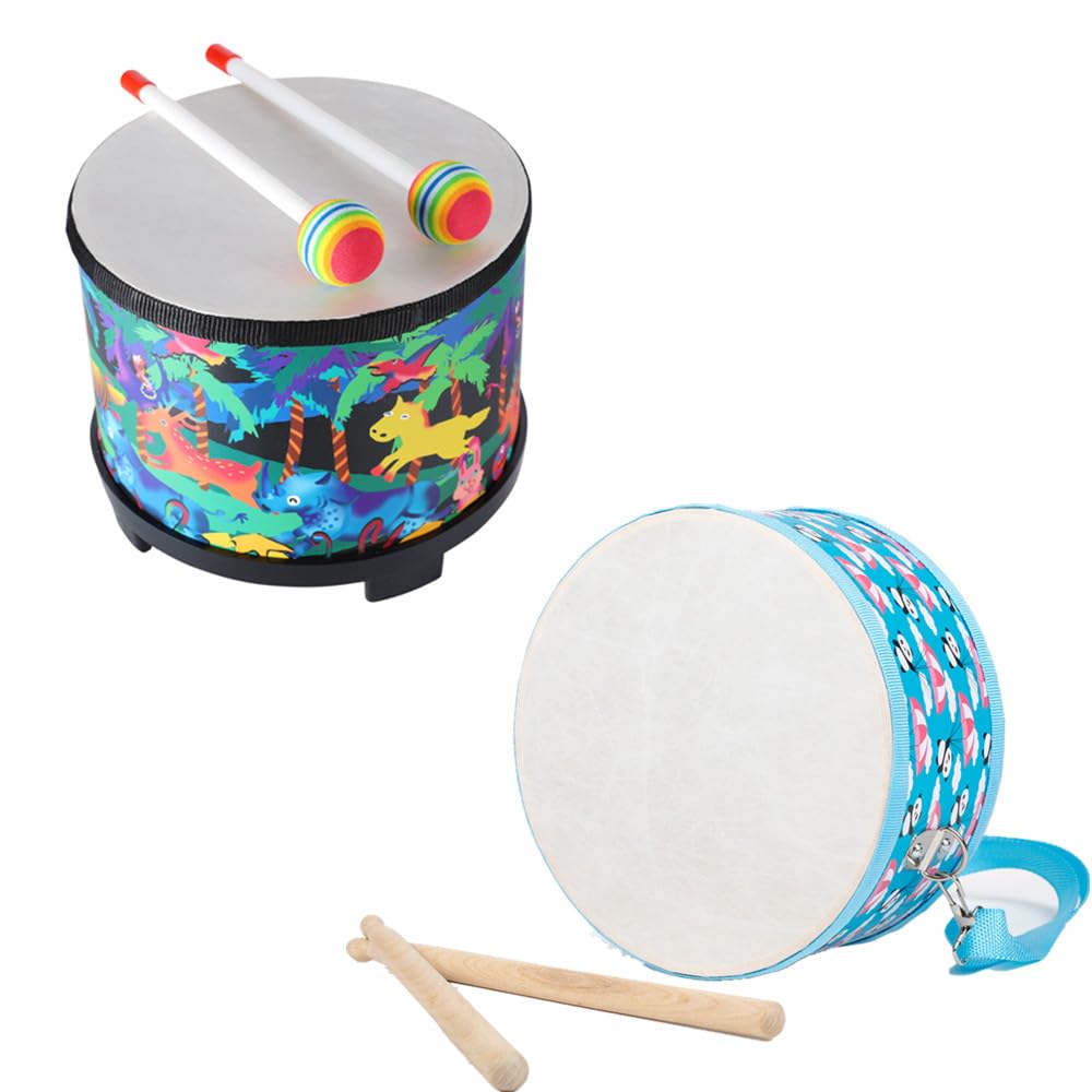 Floor Tom Drum for Kids and Kids Drum with Strap: 8 inch Percussion Instrument Music Drum with 2 Mallets for Baby Children Special Christmas Birthday Gift (Black and Blue)