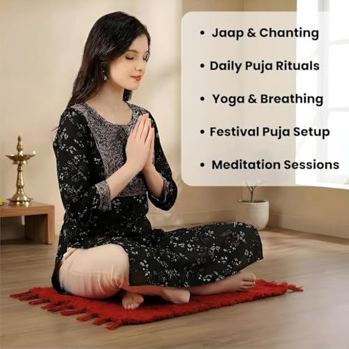 Image of Pooja Pure Cotton Hand Knitted Reversible Aasan Mat (Red, 19 inchx19 inch | 48x48cm)