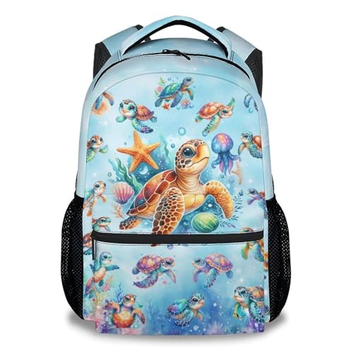 COOPASIA Sea Turtle Backpack for Boys Girls 17 Inch Kids School Bookbag - Water-Resistant Polyester Student School Bag for Elementary Middle School Students