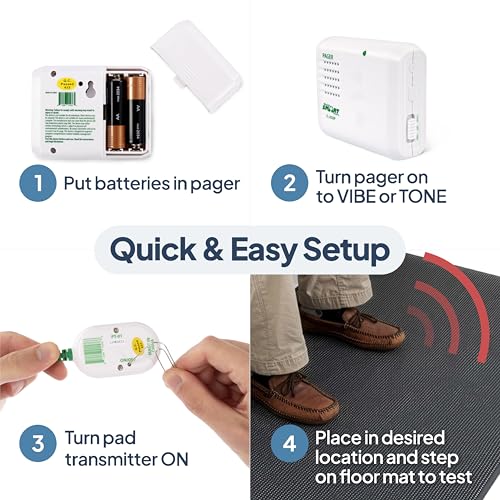 Image of Smart Caregiver Floor Mat Alarm and Pager System - Includes Wireless Pager that Alerts When Someone Steps on the Durable 24in x 48in Floor Mat Sensor
