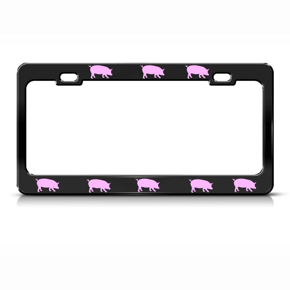 Speedy Pros Pink Pigs Black Heavy Duty Steel License Plate Frame Tag Holder