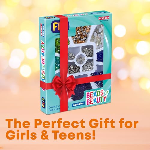 Image of FLO Toys Multicolor Beads Aqua Blue Theme Jewellery Making Kit for Girls & Women | DIY Beads Set with Charms, Thread, Hooks & Rings | Bracelet, Necklace, Earring & Craft Making Kit