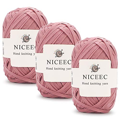Image of NICEEC 3 Skeins Kraft Paper Yarn 474yds /5.3oz - Pink | Crochet & Knit, DIY Project Starter Kit，Handbag，Sun Hat，Shoes， Shopper Bag