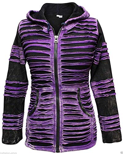 SHOPOHOLIC FASHION Femmes Délavé Lacérés Rasoir Coupe Capuche - Pourpre, Pourpre, L