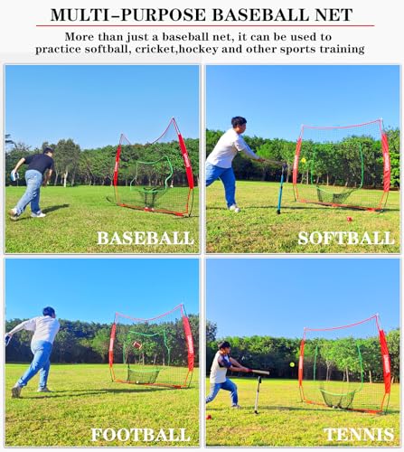 Image of 7x7ft /8x8ft Baseball Softball Net with Steel Frame for Batting, Hitting, Pitching, Portable Baseball Batting Net with Carry Bag, Great for All Levels