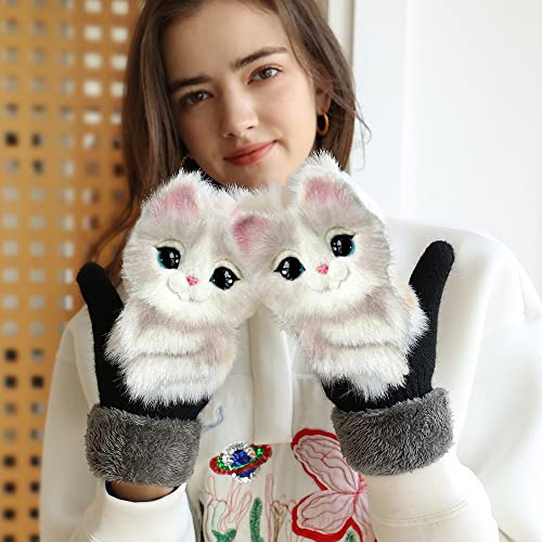 Cute Animal Mittens, Handmade Knitted Plush Animal Mittens Gloves, Full Fingers Thickening Soft Winter Warm Mittens3