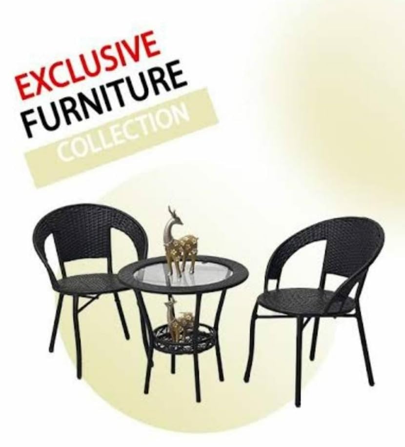 Image of India 2+1 Outdoor Indoor Patio Furniture Sets Rattan Chair Patio Set Conversation Set Bistro Set Chairs Balcony Outdoor Garden Furniture Chair (Black Color)
