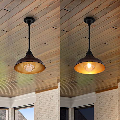 Image of JONATHAN Y Jasper 1-Light Farmhouse 12.25 inch Metal Pendant, Wood Finish /Black | Indoor Outdoor Use, Rustic Vintage Dome Shade, Adjustable Height, Kitchen Island Porch Entryway, LED Bulb Included