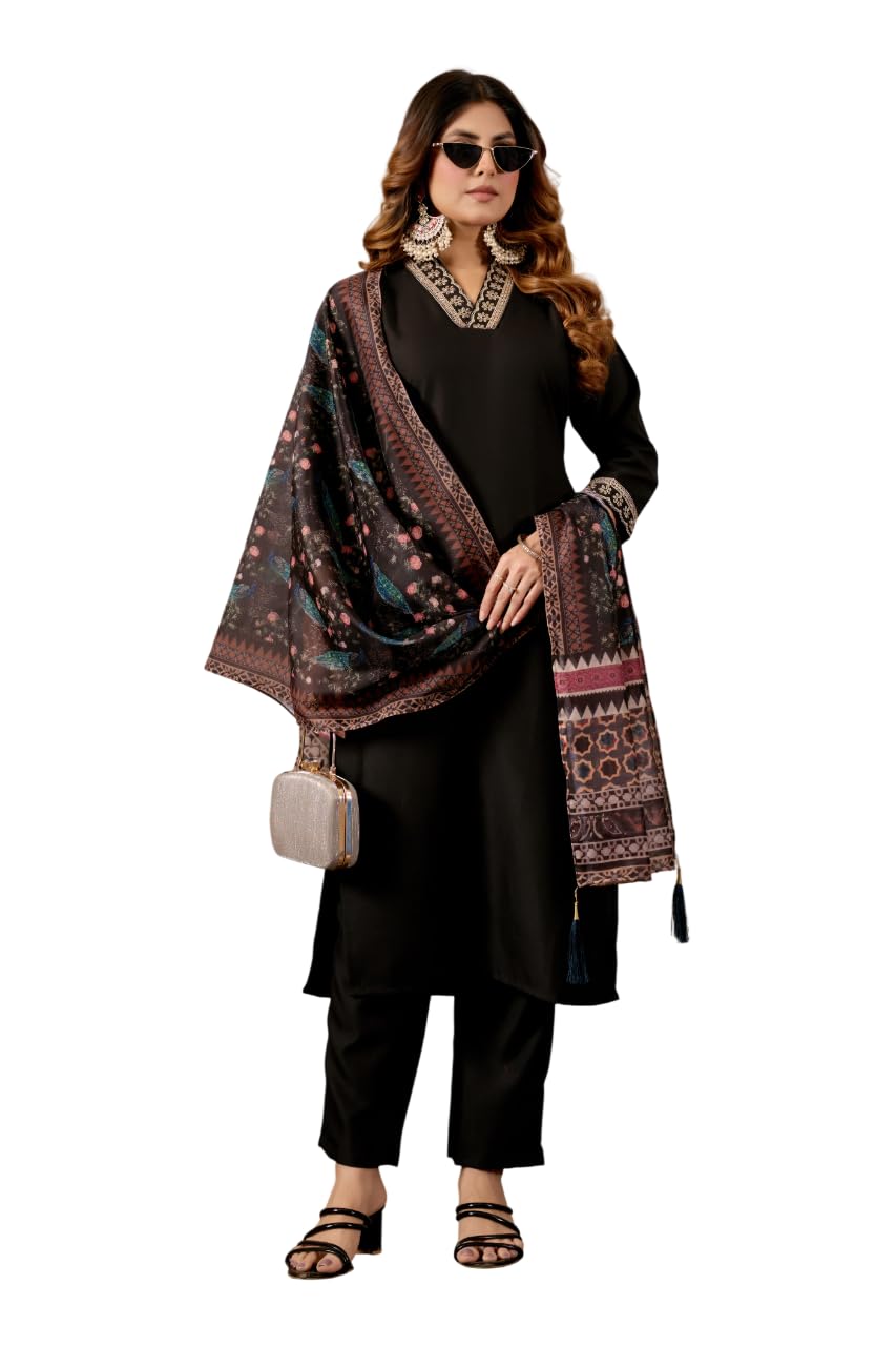 om mavtar Women's Embroidered Kurta Set with Printed Dupatta, Traditional Pakistani Salwar Kameez, 3 Piece Suit-picture-45