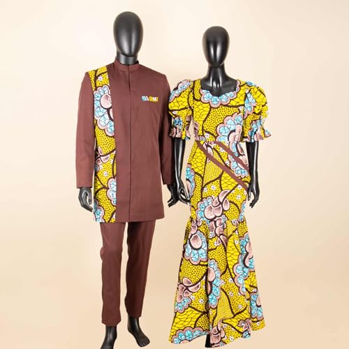 African Women Print Dresses Matching Couple Outfits Dashiki Clothes Bazin Men Suits Jacket and Pant Sets2