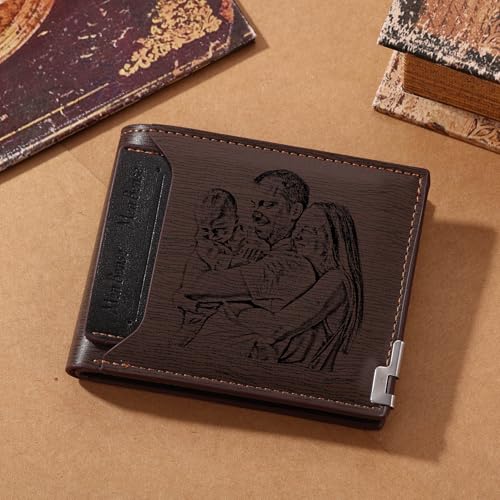 MMXX Personalized Leather Wallet for Men Bifold Mens Wallets Custom Engraved Sketch Picture Text Holiday Gifts for Dad Grandpa Husband Boyfriend -F2 5