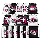 Pinkunn 20 mochilas con cordón para animadoras, bolsa de gimnasio con cordón, regalos de animadora, accesorios de animadora para animadoras, Rojo rosa, negro, blanco, approx. 34 x 43 cm, Estilo