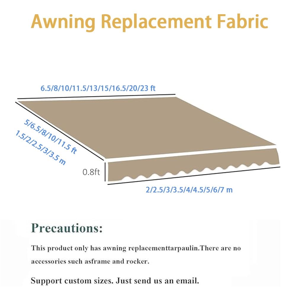 Toile d'auvent de rechange pour auvents rétractables de 7 x 4 m, idéale pour terrasse et extérieur - Gris
