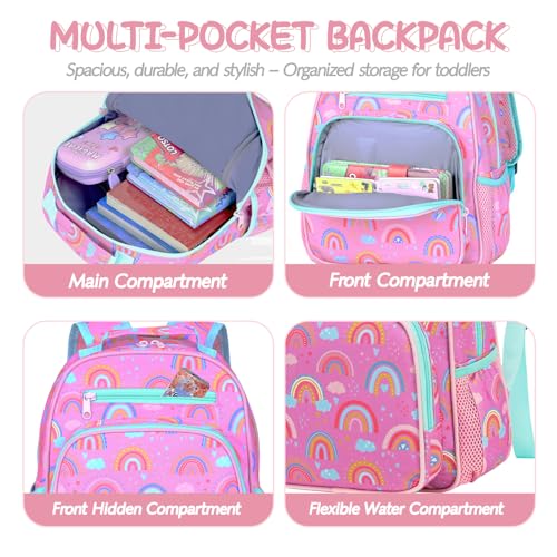 Image of Toddler Backpack for Girls 2-4,Preschool Kindergarten Rainbow Backpacks,Small Backpack for Kids,Toddler Bookbag with Chest Strap