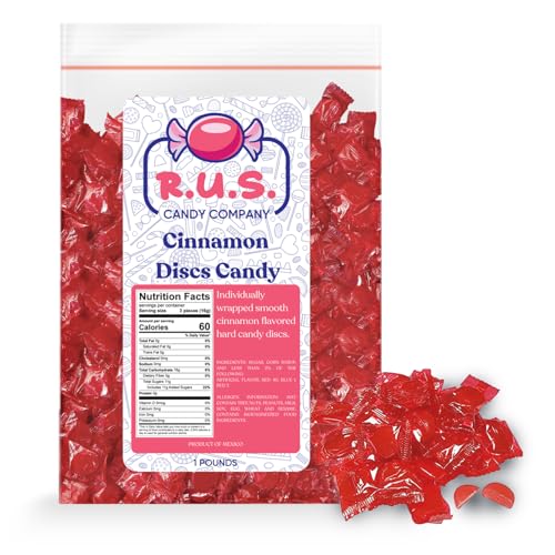 Cinnamon Discs Hard Candy Individually Wrapped - 1 Pound Bag Hot Cinnamon Candy Bulk - Spicy Red Cinnamon Hard Candy Discs Perfect for Parties Gifts (1 Pound, Cinamon Candy)