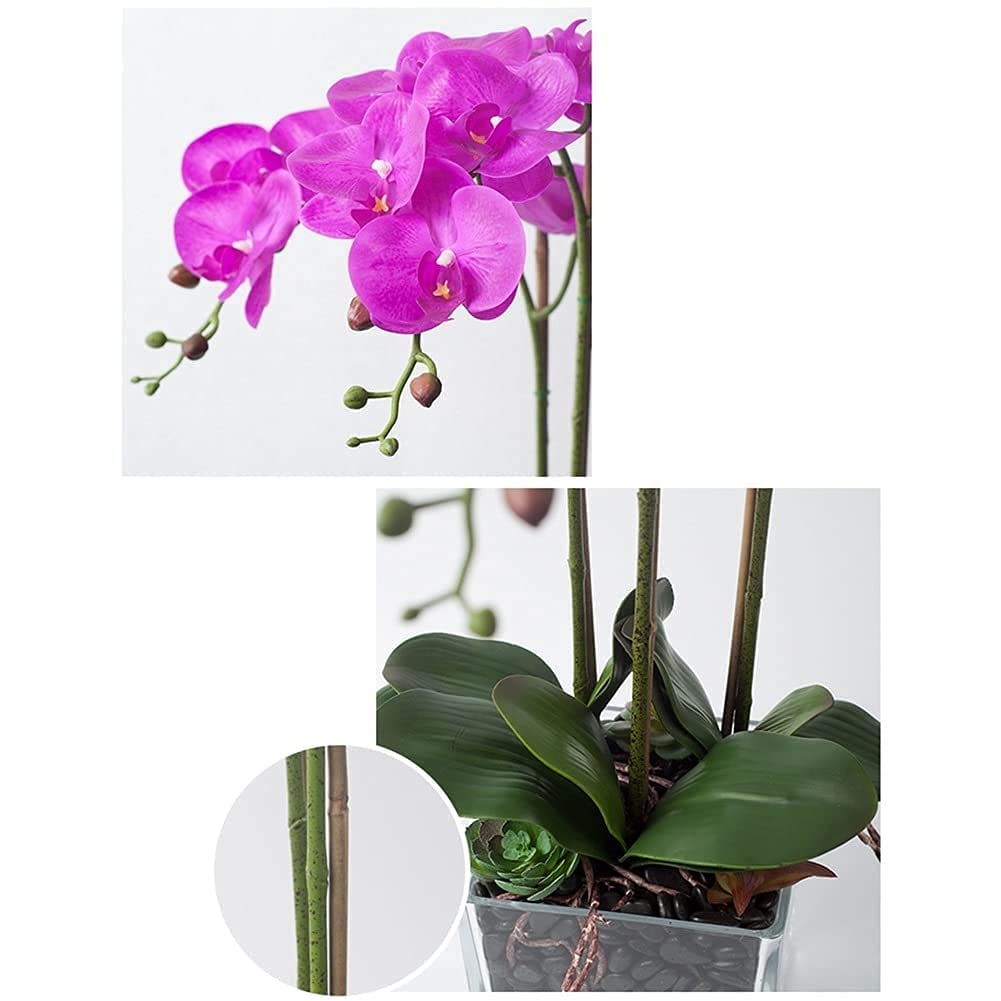 Künstliche Seidenorchideen mit Vase für drinnen und draußen, Hochzeiten, Büro, Festliche Dekoration, weiß/lila