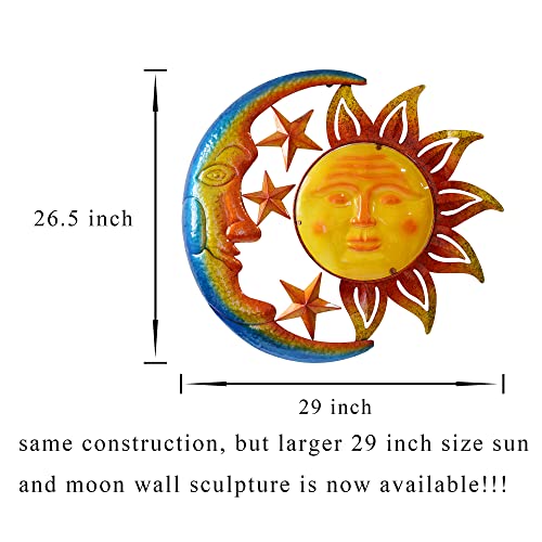 Bvlfook Metal Larger Size 29 Inch Sun Outdoor Wall Art Decor With Moon & Stars,Hanging For Indoor Outdoor Patio Garden Fence Deck Yard Pool Wall Sculpture Decoration For Living Room Bedroom #TOP5