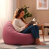 LIVEDECO   Pouf Poire Déhoussable avec Billes, Velours Côtelé Rose, Intérieur pour Salon, Chambre   BiG52