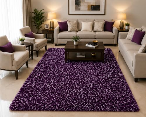 Image of tie die Shaggy Carpet for 2 Inch Thickness Living Room - Soft Fluffy Rug & Non Slip Runner Carpet - Cozy Shaggy Area Rug for Bedroom & Lounge [3x6 Feet Purple]
