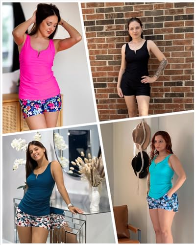 Image of Talisea Tankini Two Piece with Shorts - Womens Tummy Control Swimsuit with Pockets Bathing Suit with V-Wire Boy Shorts