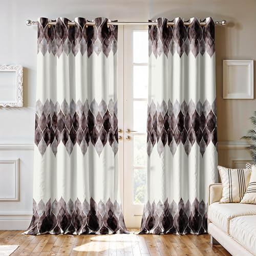 Image of Ultimate Trends Room Darkening Digital Printed Modern Curtain 65-70% Opacity,Diamond Eyelets, Tie Back, Modern Prints, 7 FEET Pack of 2,Espresso
