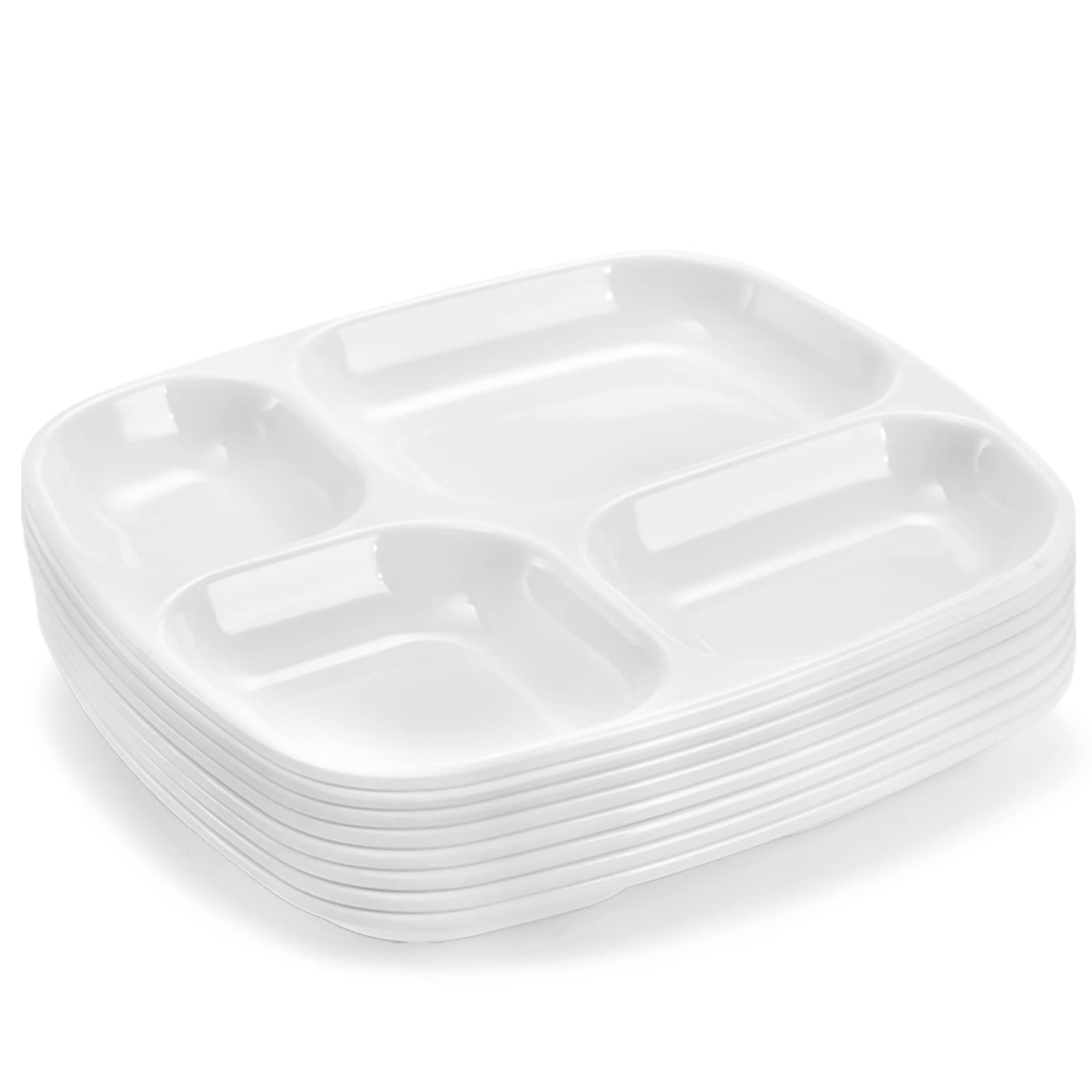 Dicunoy 8 PCS Divided Meal Tray, 10 Inch Melamine Dinner Plates for Adults, Sectional 4 Compartments Portion Control Plate Reusable Serving Platter for Salad, Noodles, Kids, Camping, Picnics