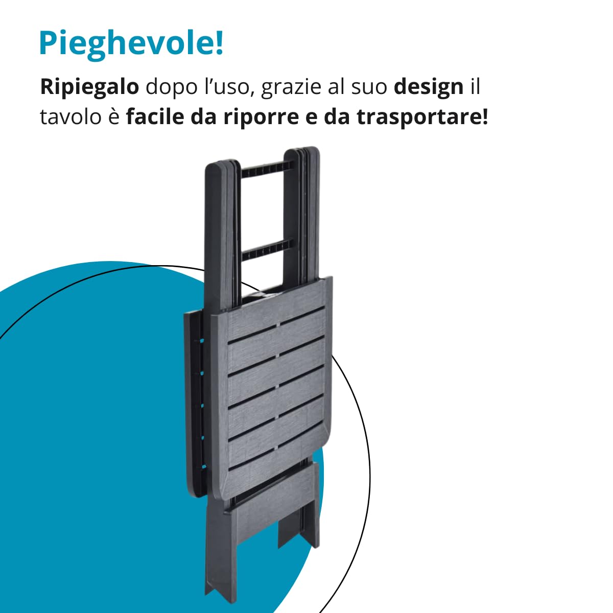Tomaino - Tavolo Plastica Pieghevole - Tavolo Da Giardino Salvaspazio Richiudibile 79x70x72 cm - Interno, Esterno, Campeggio (Antracite)