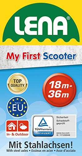 Lena 7165 Lauflernroller My First Scooter, Laufrad bunt, Sitzroller mit Stahlachsen, Lauflernrad zum Balance und Laufen trainieren, Lauflernhilfe Roller für Kleinkinder ab 18 Monate, Unisex
