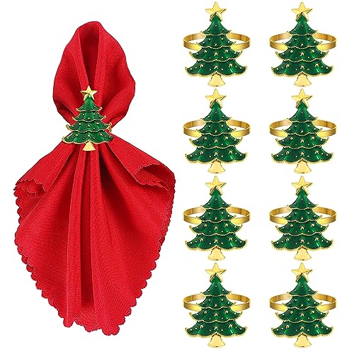 Emivery Christmas Napkin Rings Set of 8, Christmas Tree Metal Napkin Holder Rings Holiday Napkin Ring Buckles Xmas Table Decorations for Christmas Wedding Holiday Banquet Dinning Table Settings