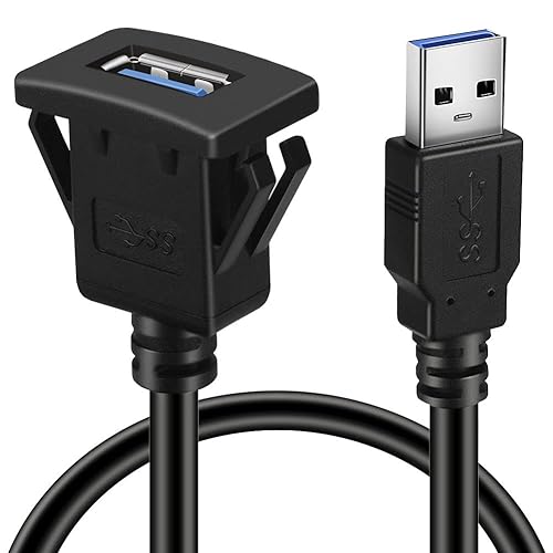 BATIGE Cable impermeable USB 3.0, paquete de 2 cables de extensión cuadrados de un solo puerto de 3 pies, para automóvil, camión, barco,
