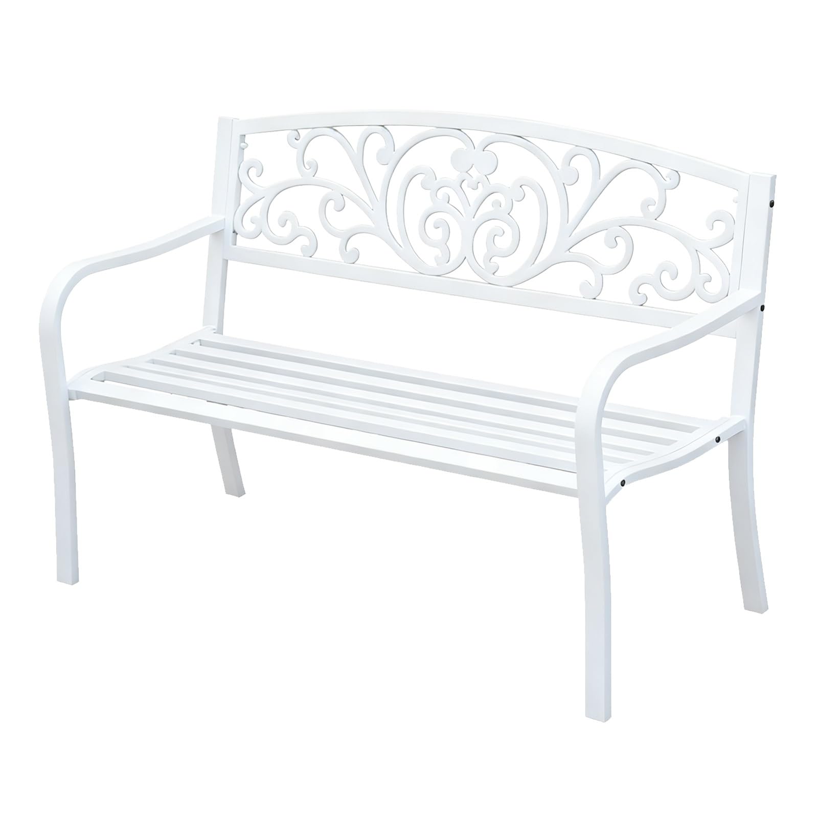 Ornate Wrought Iron Bench, Double Outdoor Bench, Sturdy And Weight-Bearing