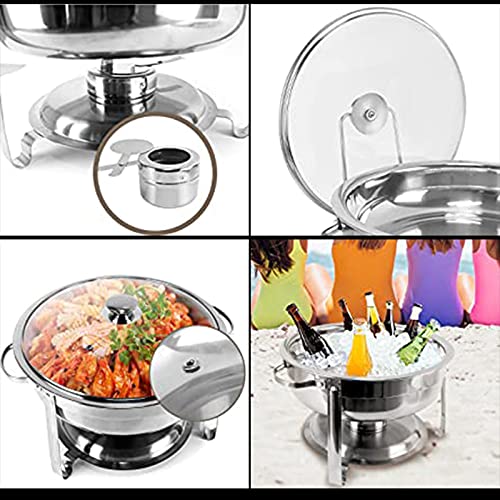 LKJHG Edelstahl Speisenwärmer, Rundes Buffetwärmer Chafer Set Mit Deckel & Deckelhalter Für Buffet Hochzeiten Partys… – Bild 5