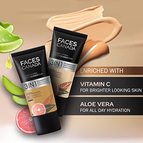 FACESCANADA All Day Hydra Matte Foundation|3-In-1 Foundation + Moisturizer Cream + Spf 30|24 Hr Aloe Hydration&Vitamin C|10Hr Long Wear|Medium To... - Image 4