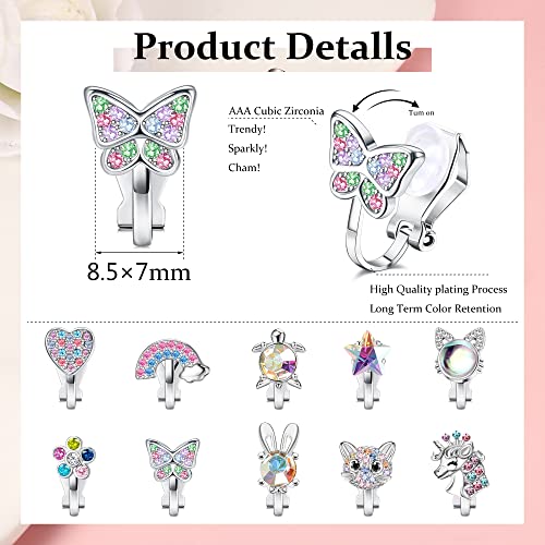 FIBO STEEL Cute Clip on Earrings for Women Hypoallergenic Heart Butterfly Flower Clip On Earrings for Non Pierced Multicolored Clip Earrings Sets2