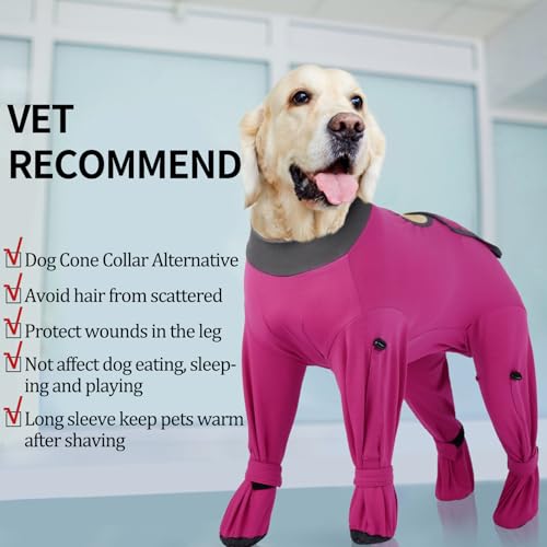 Image of ROZKITCH Dog Surgical Recovery Suit, Long Sleeve for Post-Operative Wounds, Prevent Licking & Shedding, E-Collar Alternative for Large Dogs (Male /Female) 4-Leg Rosered XL